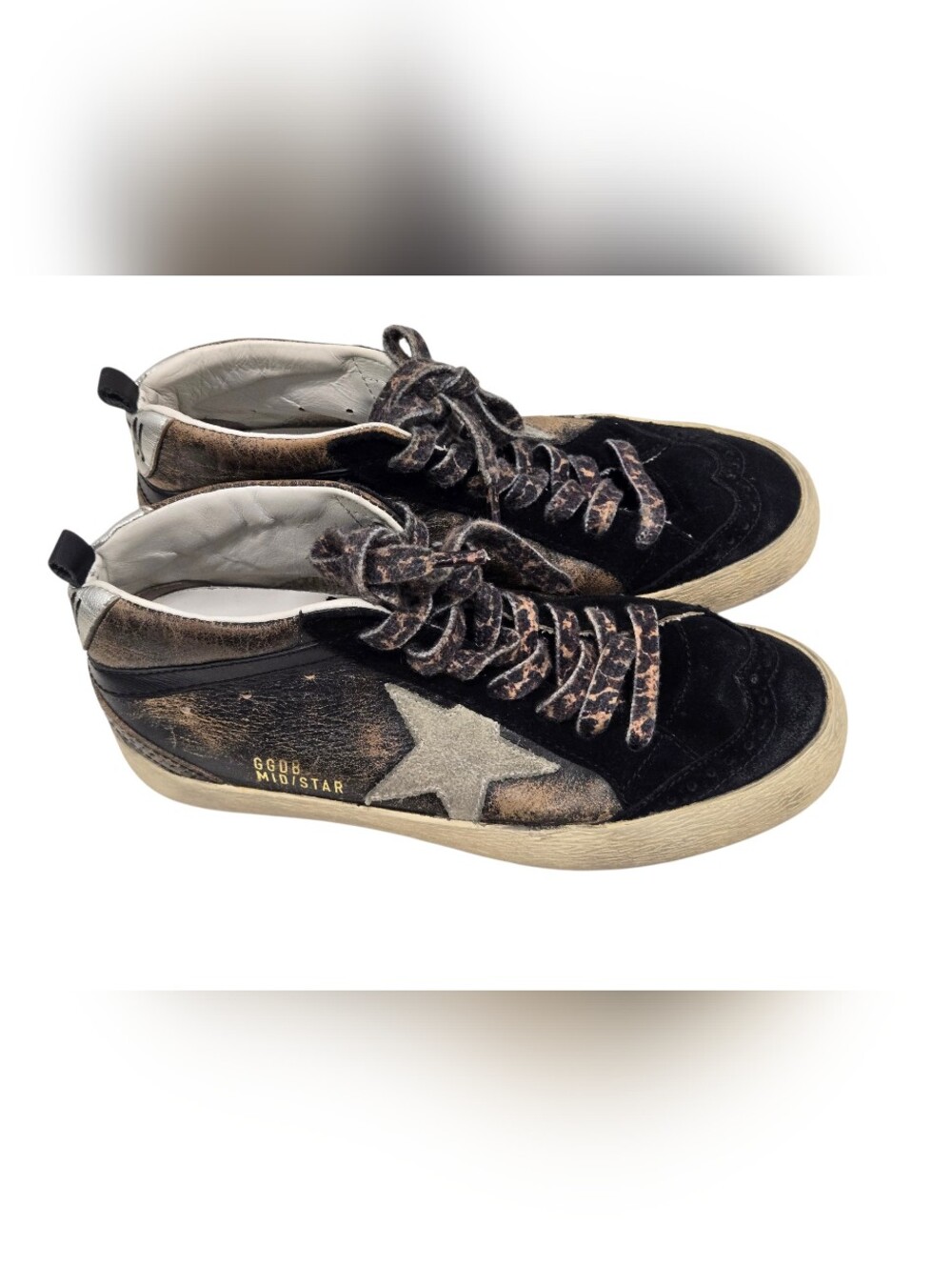 Golden Goose Mid Star Lace Up Distressed Sneakers Sz 36